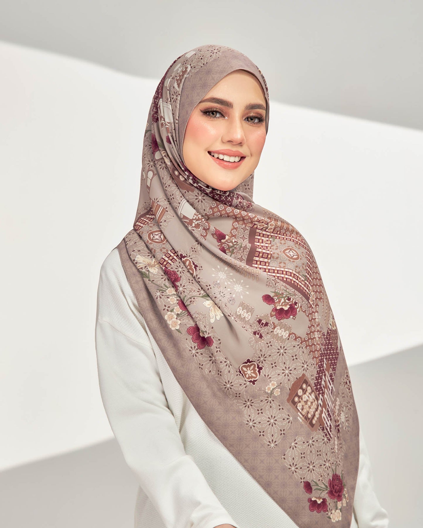 Cheritera in Sayong Taupe Chiffon Shawl