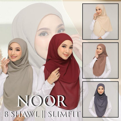 BShawl Slimfit NOOR | Shawl Curve |Bidang 45-48 | Material Heavy Chiffon Flowy | Opacity 7/10 Wanita Scarves