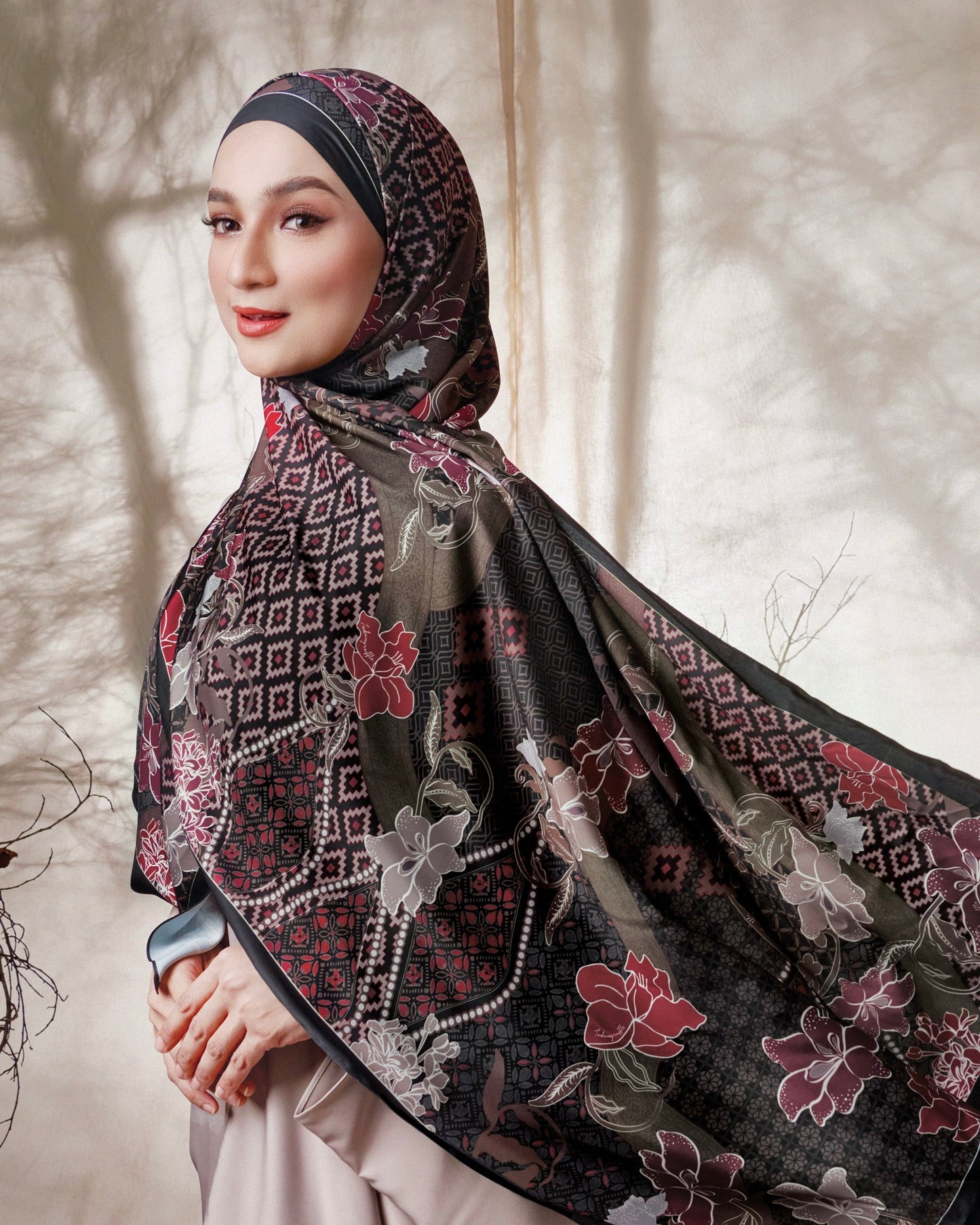 Serumpun in Mahogany Black Chiffon Shawl